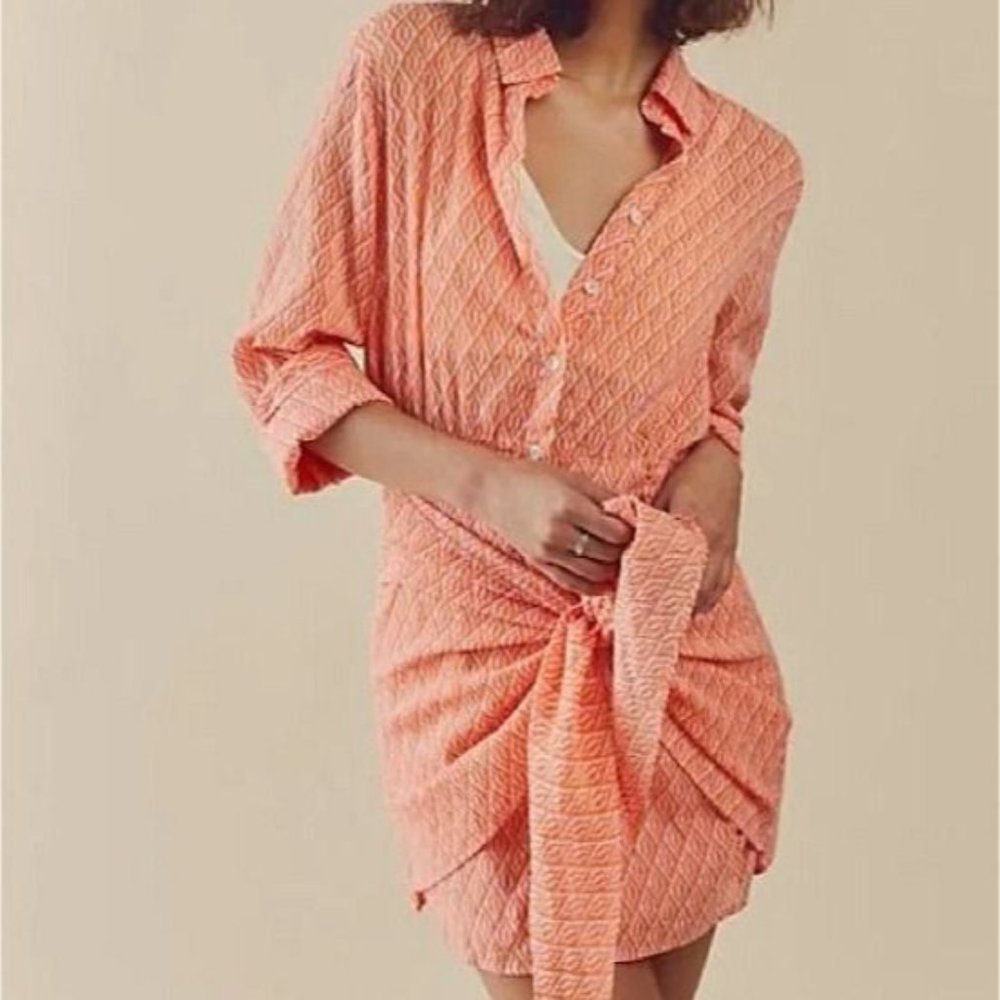 Free People Size XS Rillo Orange Pink Beach Summer Shirt Dress Gauzy NWOT Cute
